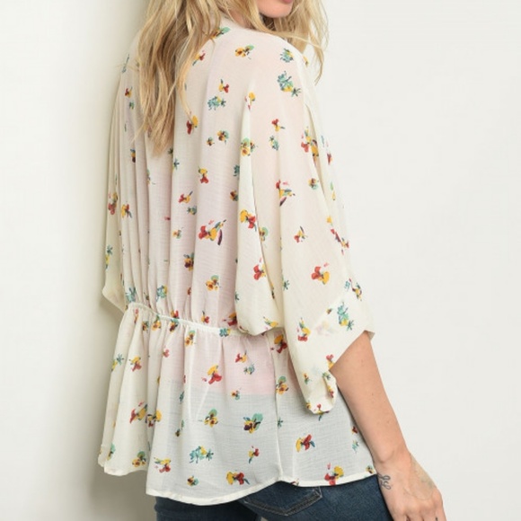 Sheer floral print open kimono cardigan - Picture 3 of 3